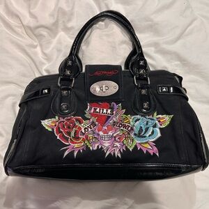 Y2K Ed Hardy Black Shoulder Bag with rhinestones